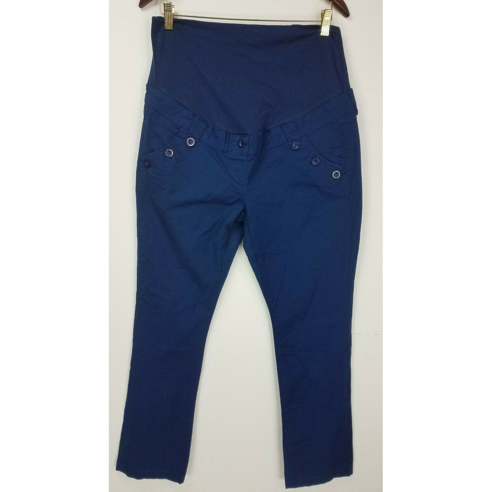 Planet Motherhood full panel woven navy blue w/button curved pockets pants Large